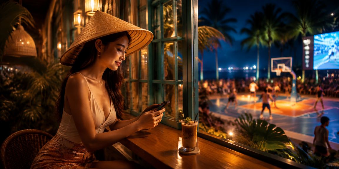 Người dùng đội nón lá xem thể thao và chơi game tại Phú Quốc