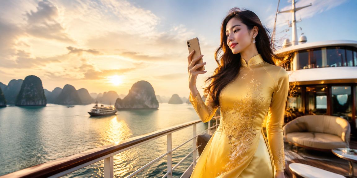 Người dùng truy cập casino mobile tại Sài Gòn với áo dài truyền thống